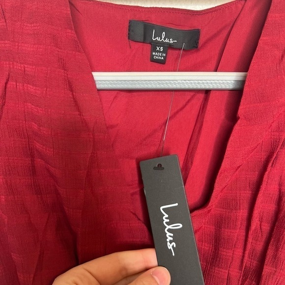 NWT Lulus Pretty Charming Wine Red Striped Red Ling Sleeve Mini Dress XS - Picture 3 of 8